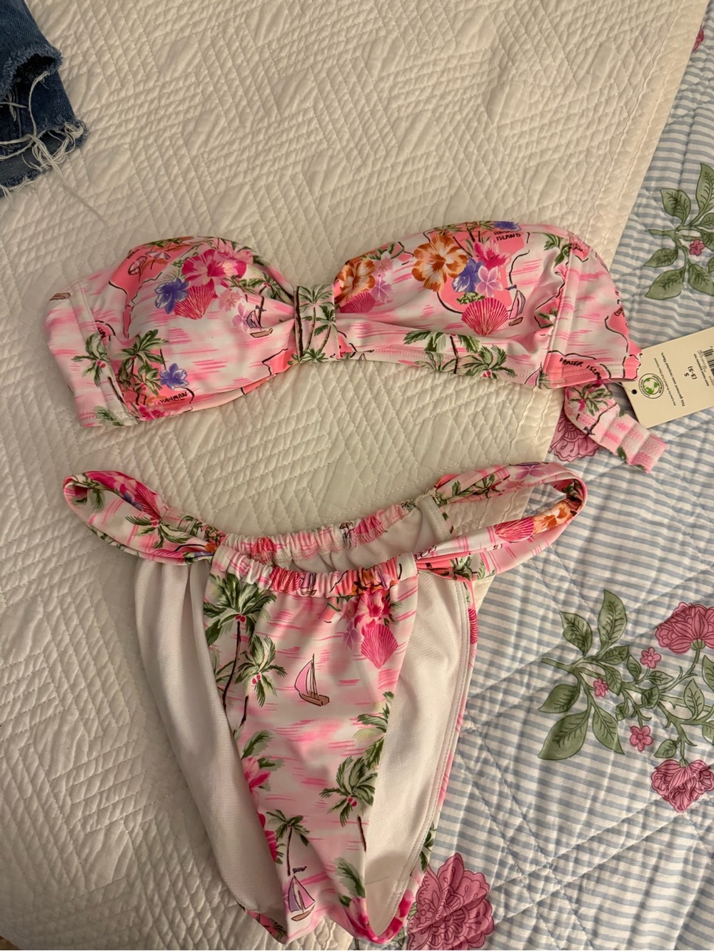 Xhilaration Pink Floral Bandeau Swim Set